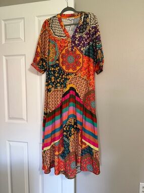 Cezele Boutique Orange Multi-Color Patchwork Maxi Dress